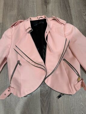 Zara Light Pink Biker Jacket with Silver Hardware. Size: XS